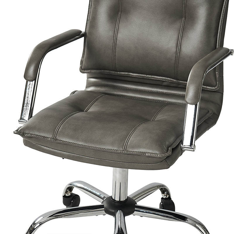 Chaise de bureau à dossier capitonné en cuir PU avec accoudoirs rembourrés, hauteur réglable et base pivotante à 5 roulettes | Marron / Gris / Noir / Sauge / Camel / Blanc | Siège unique