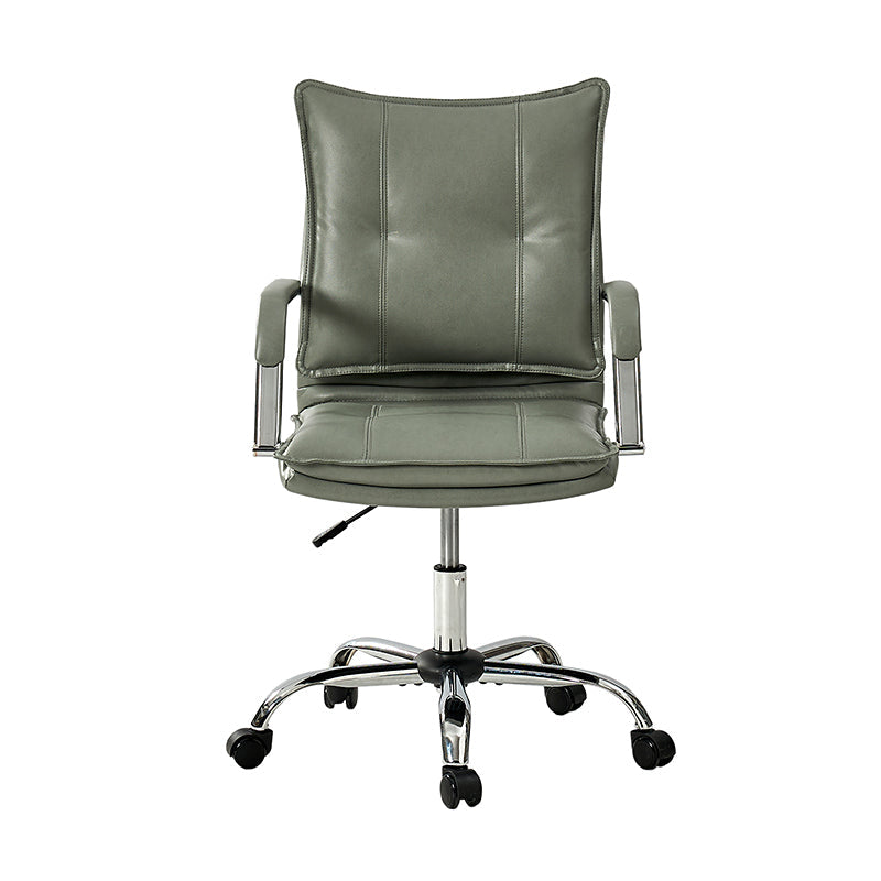 Chaise de bureau à dossier capitonné en cuir PU avec accoudoirs rembourrés, hauteur réglable et base pivotante à 5 roulettes | Marron / Gris / Noir / Sauge / Camel / Blanc | Siège unique
