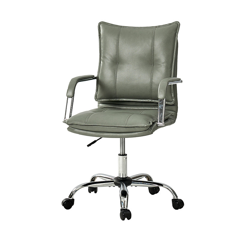 Chaise de bureau à dossier capitonné en cuir PU avec accoudoirs rembourrés, hauteur réglable et base pivotante à 5 roulettes | Marron / Gris / Noir / Sauge / Camel / Blanc | Siège unique