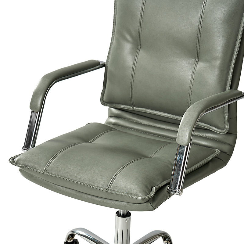 Chaise de bureau à dossier capitonné en cuir PU avec accoudoirs rembourrés, hauteur réglable et base pivotante à 5 roulettes | Marron / Gris / Noir / Sauge / Camel / Blanc | Siège unique