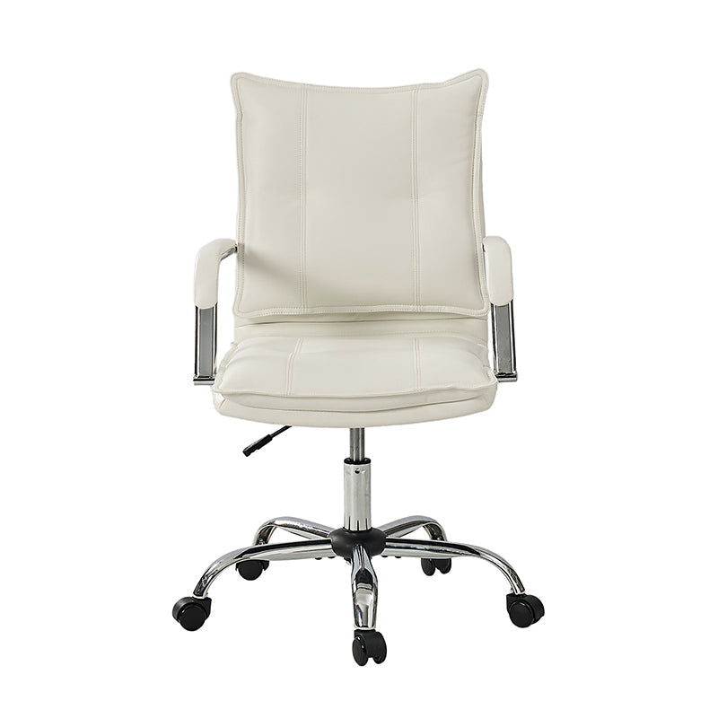 Chaise de bureau à dossier capitonné en cuir PU avec accoudoirs rembourrés, hauteur réglable et base pivotante à 5 roulettes | Marron / Gris / Noir / Sauge / Camel / Blanc | Siège unique