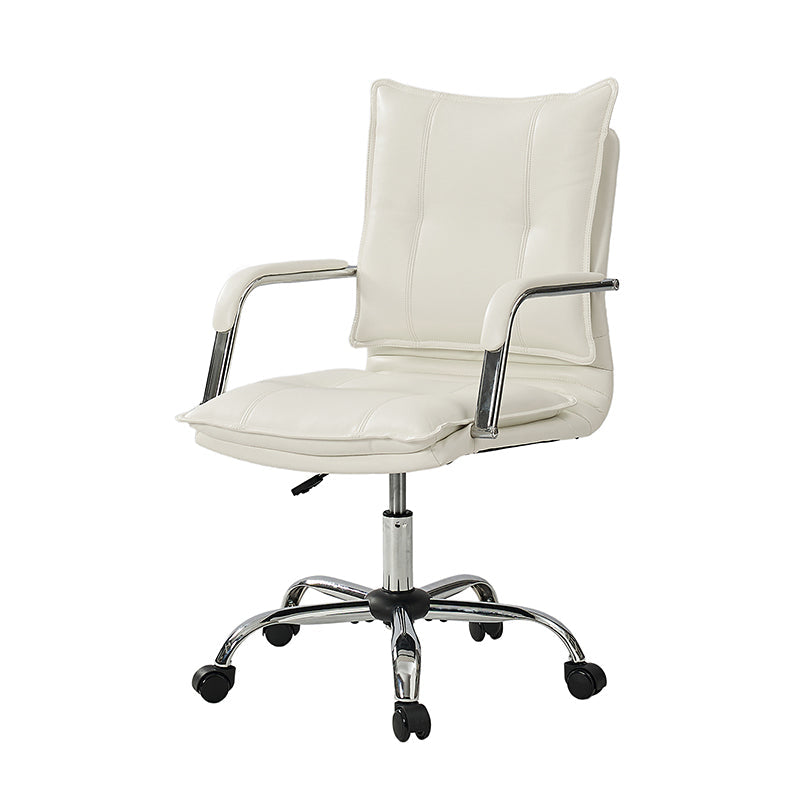 Chaise de bureau à dossier capitonné en cuir PU avec accoudoirs rembourrés, hauteur réglable et base pivotante à 5 roulettes | Marron / Gris / Noir / Sauge / Camel / Blanc | Siège unique