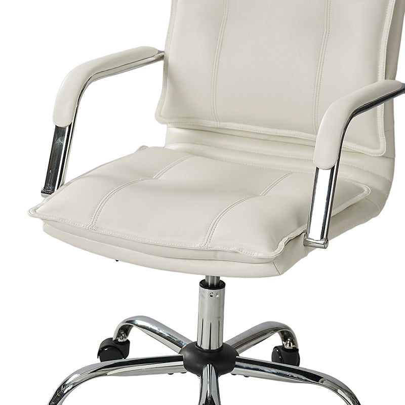 Chaise de bureau à dossier capitonné en cuir PU avec accoudoirs rembourrés, hauteur réglable et base pivotante à 5 roulettes | Marron / Gris / Noir / Sauge / Camel / Blanc | Siège unique