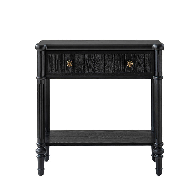 Table de chevet et d'appoint à tiroirs cannelés avec prises USB/Type-C intégrées et pieds en bois massif tournés | Noyer / Noir / Marron | 1 tiroir ou 3 tiroirs