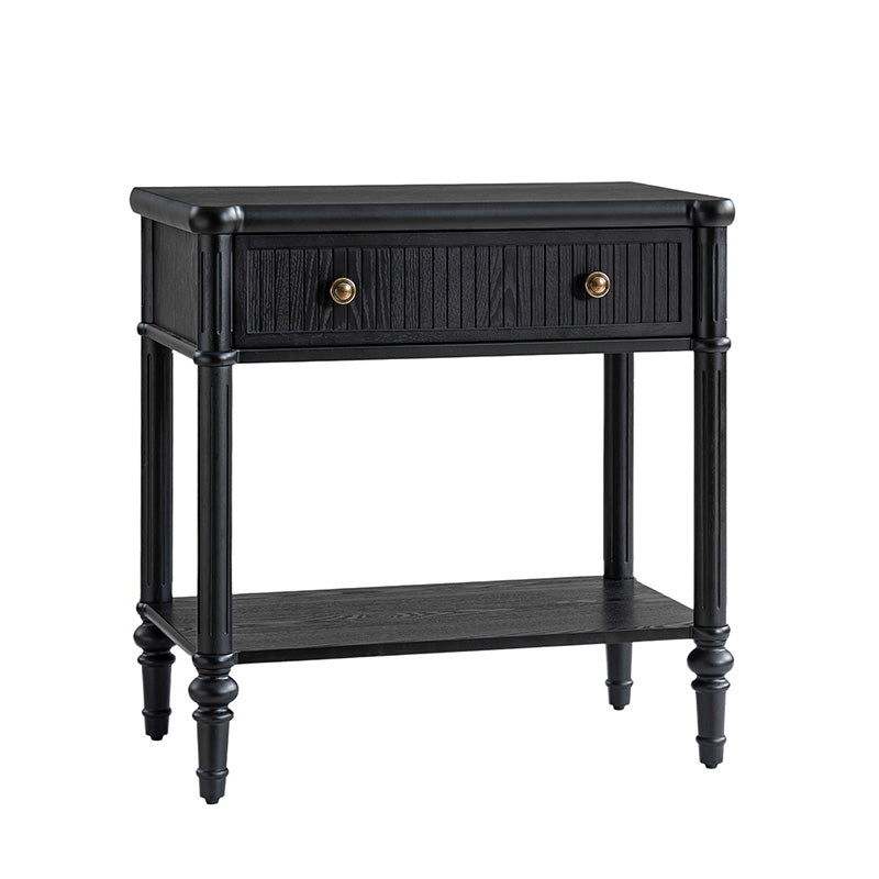 Table de chevet et d'appoint à tiroirs cannelés avec prises USB/Type-C intégrées et pieds en bois massif tournés | Noyer / Noir / Marron | 1 tiroir ou 3 tiroirs
