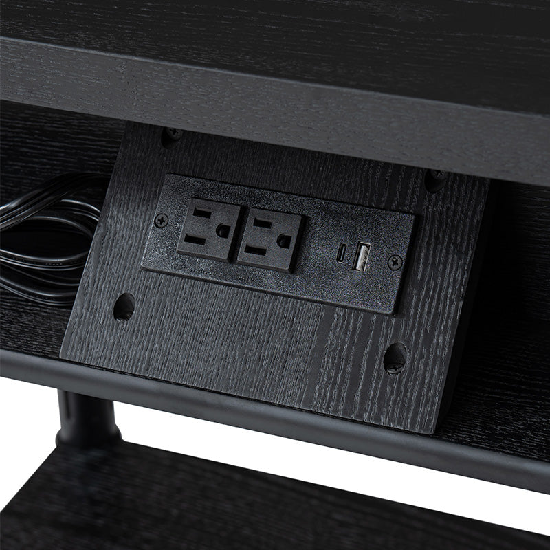 Table de chevet et d'appoint à tiroirs cannelés avec prises USB/Type-C intégrées et pieds en bois massif tournés | Noyer / Noir / Marron | 1 tiroir ou 3 tiroirs
