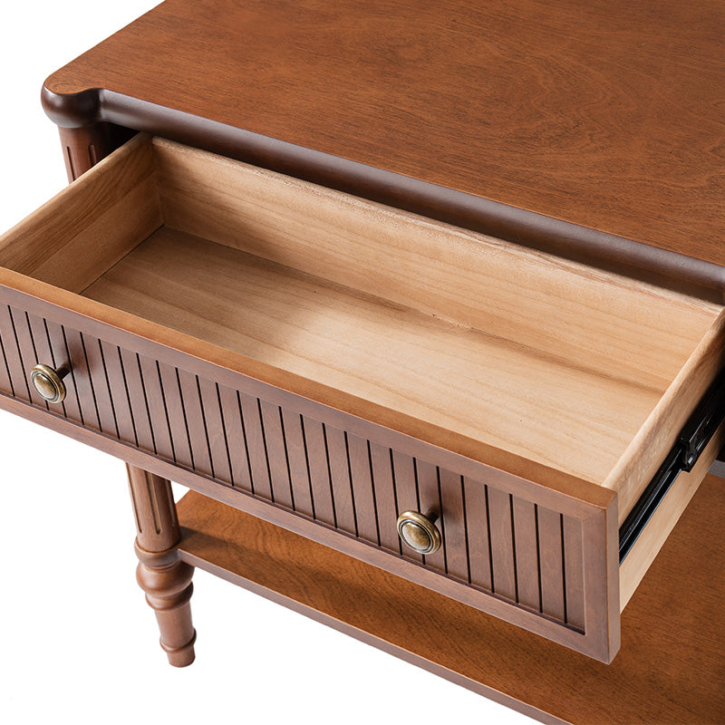 Table de chevet et d'appoint à tiroirs cannelés avec prises USB/Type-C intégrées et pieds en bois massif tournés | Noyer / Noir / Marron | 1 tiroir ou 3 tiroirs