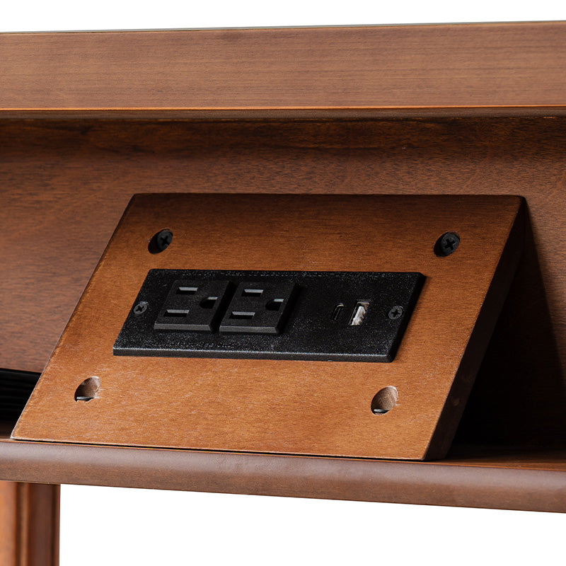 Table de chevet et d'appoint à tiroirs cannelés avec prises USB/Type-C intégrées et pieds en bois massif tournés | Noyer / Noir / Marron | 1 tiroir ou 3 tiroirs