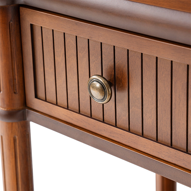 Table de chevet et d'appoint à tiroirs cannelés avec prises USB/Type-C intégrées et pieds en bois massif tournés | Noyer / Noir / Marron | 1 tiroir ou 3 tiroirs