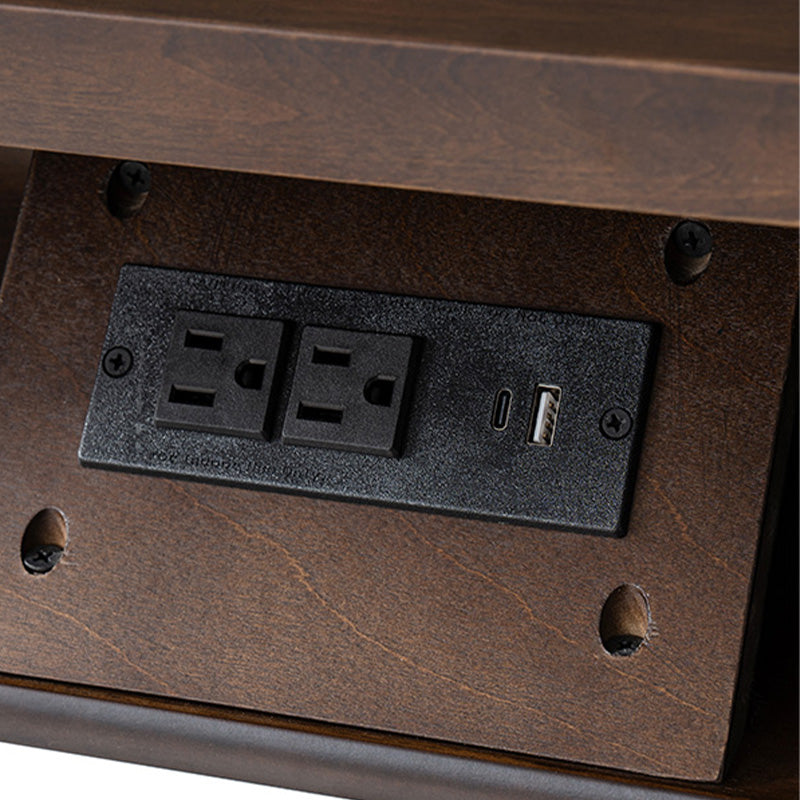 Table de chevet et d'appoint à tiroirs cannelés avec prises USB/Type-C intégrées et pieds en bois massif tournés | Noyer / Noir / Marron | 1 tiroir ou 3 tiroirs