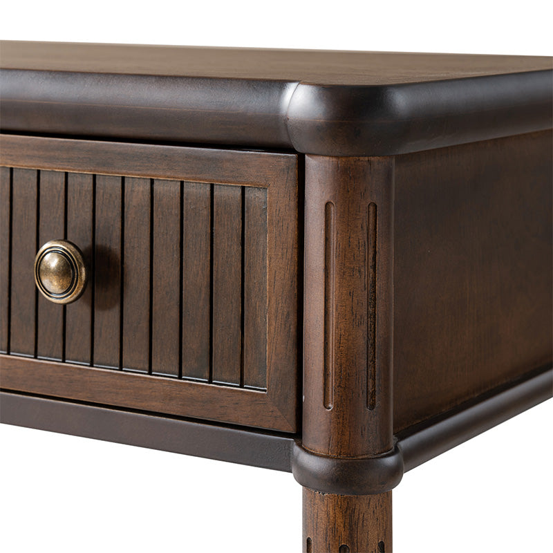 Table de chevet et d'appoint à tiroirs cannelés avec prises USB/Type-C intégrées et pieds en bois massif tournés | Noyer / Noir / Marron | 1 tiroir ou 3 tiroirs