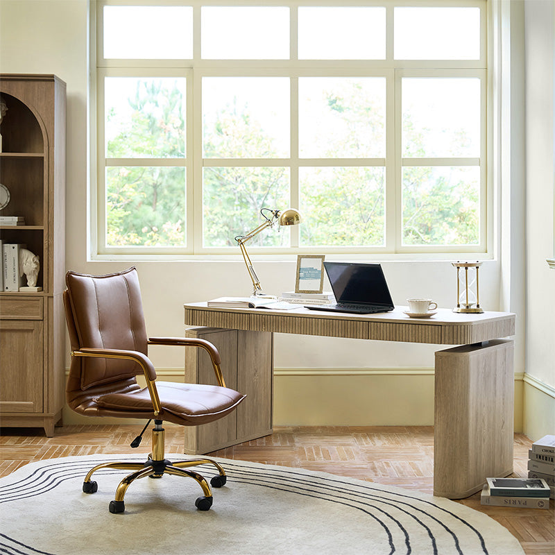 Bureau électrique réglable en hauteur avec 3 tiroirs, rangement latéral et gestion des câbles | Seadrift / Acorn / Naturel / Noyer / Chêne / Anthracite | Simple