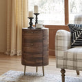 Table d'appoint ronde à 3 tiroirs Tall Drum avec finition en mélamine et pieds en métal coniques dorés | Noyer / Gris | Unique