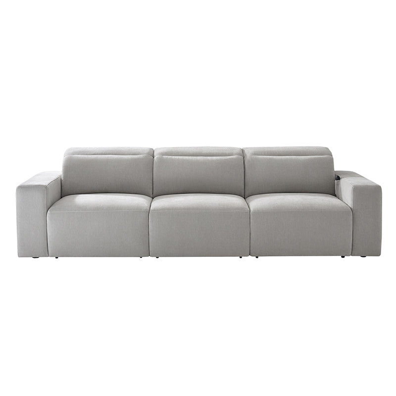 Canapé inclinable électrique en chenille avec 3 fauteuils inclinables électriques indépendants, appuie-têtes réglables et profondeur d'assise extensible | Ivoire / Gris | 3 places