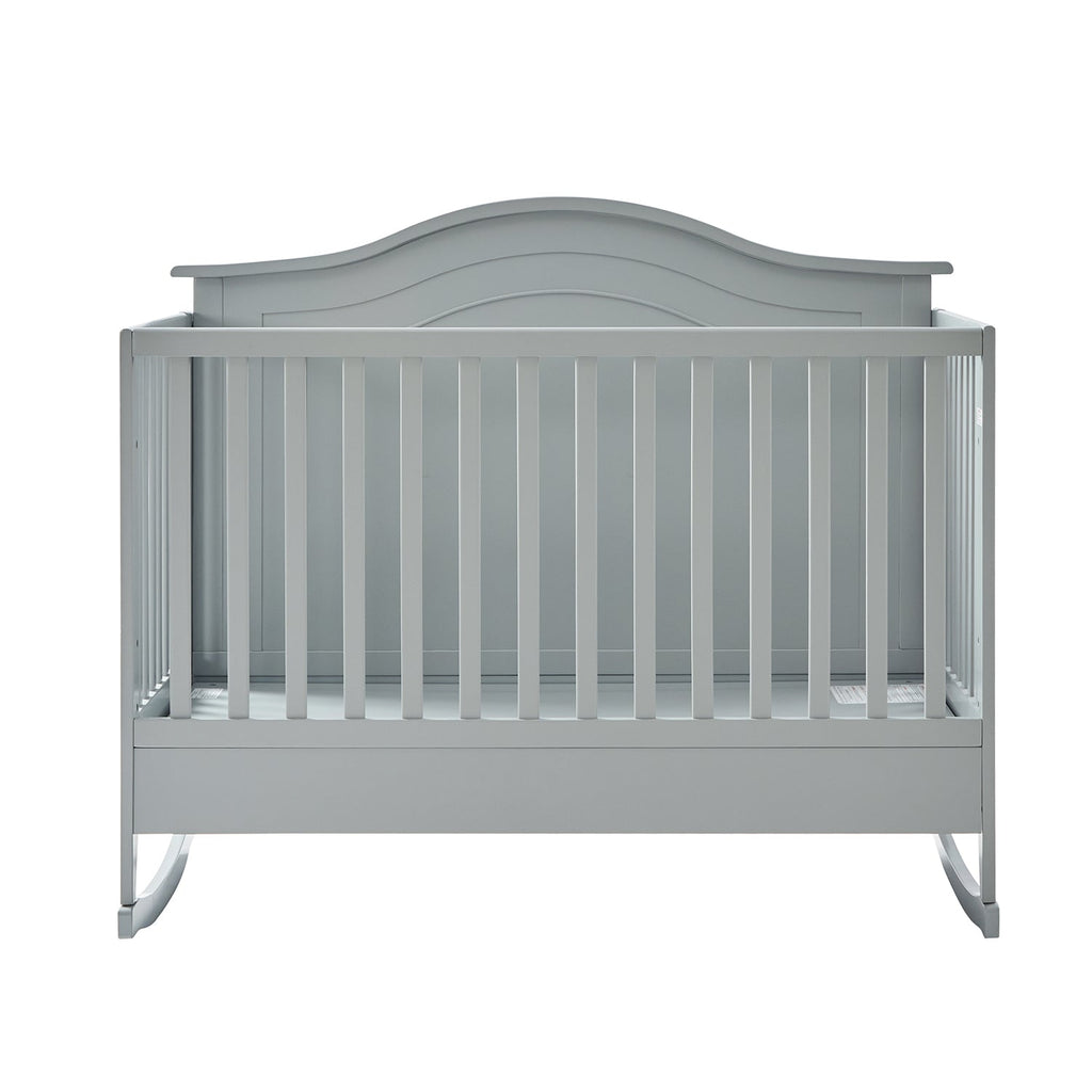 Lit de bébé convertible 5-en-1 avec berceau à bascule, lit de tout-petit, lit de repos et conversion en bureau | Blanc / Gris | Simple