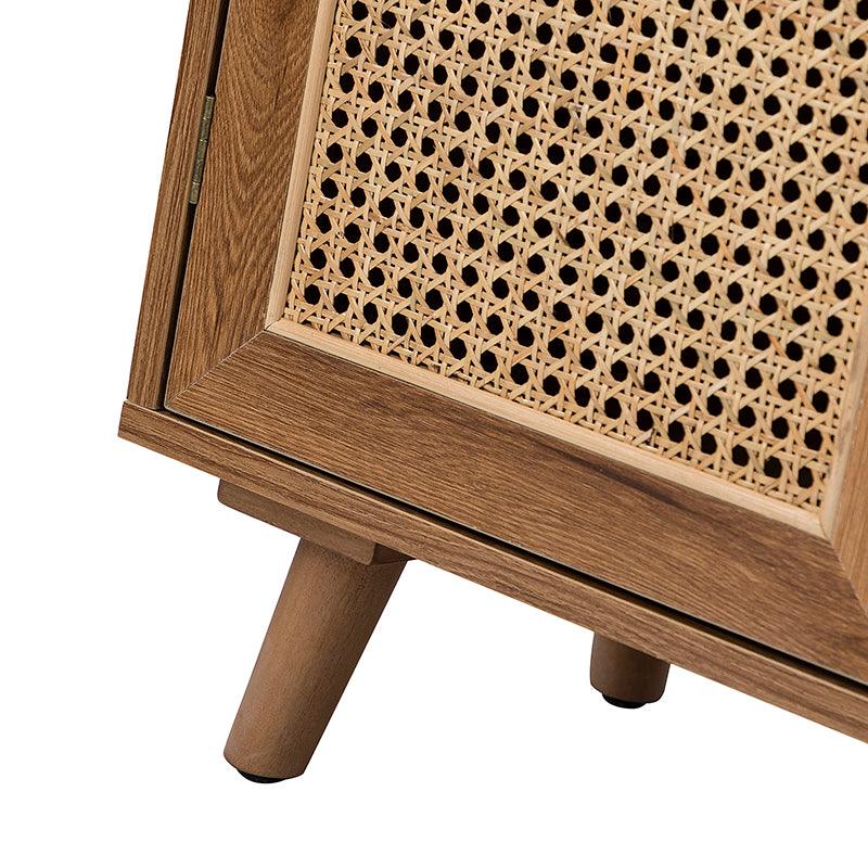 Armoire d'appoint en rotin 3 portes avec 4 étagères intérieures, poignées en métal rétro et pieds en bois massif | Noyer / Noir / Espresso | Unique