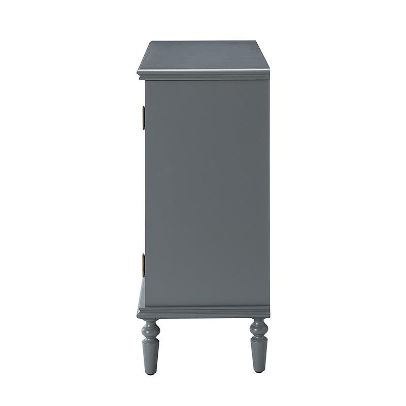 Meuble d'appoint 2 portes avec portes à motifs floraux sculptés, étagère intérieure fixe et pieds tournés en bois massif | Bleu / Gris / Blanc | Unique