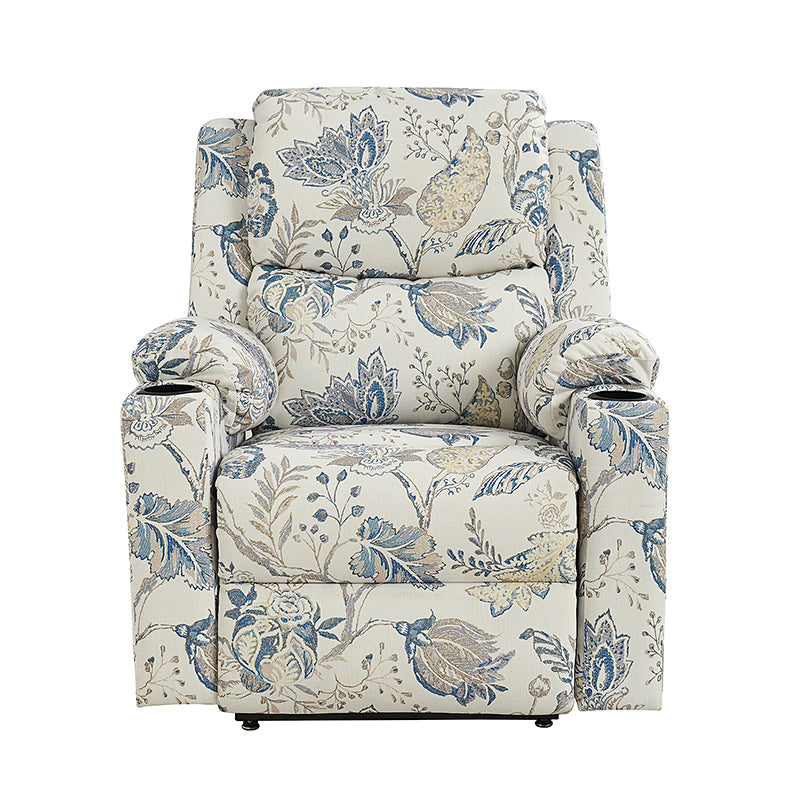 Fauteuil inclinable releveur électrique double moteur avec massage, chauffage, port USB, porte-gobelets et poches latérales | Noir / Bleu | Monoplace