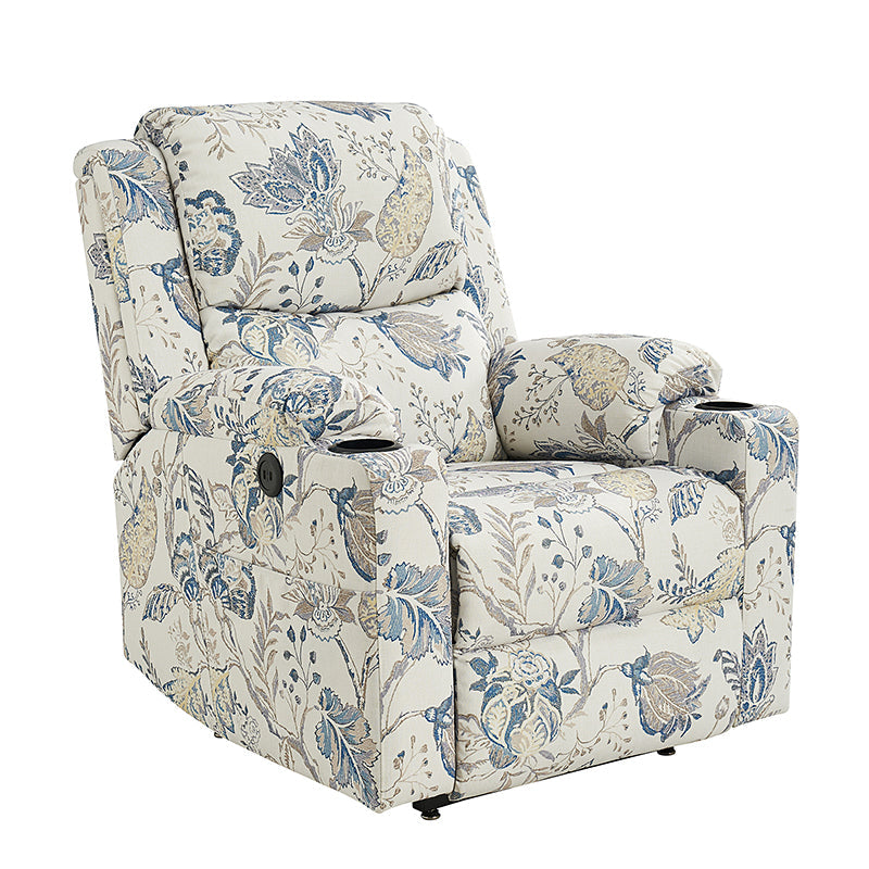 Fauteuil inclinable releveur électrique double moteur avec massage, chauffage, port USB, porte-gobelets et poches latérales | Noir / Bleu | Monoplace