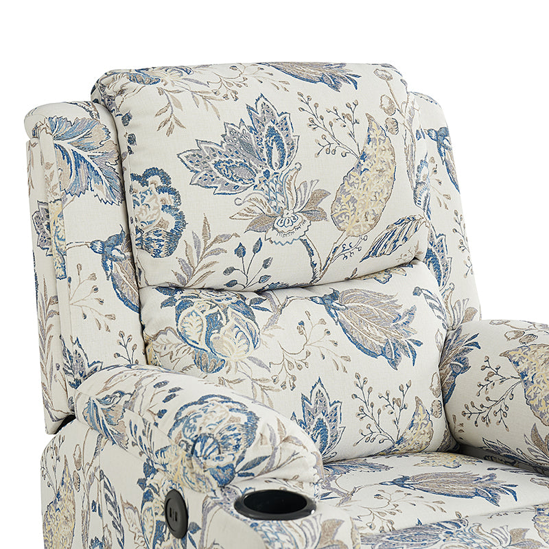 Fauteuil inclinable releveur électrique double moteur avec massage, chauffage, port USB, porte-gobelets et poches latérales | Noir / Bleu | Monoplace