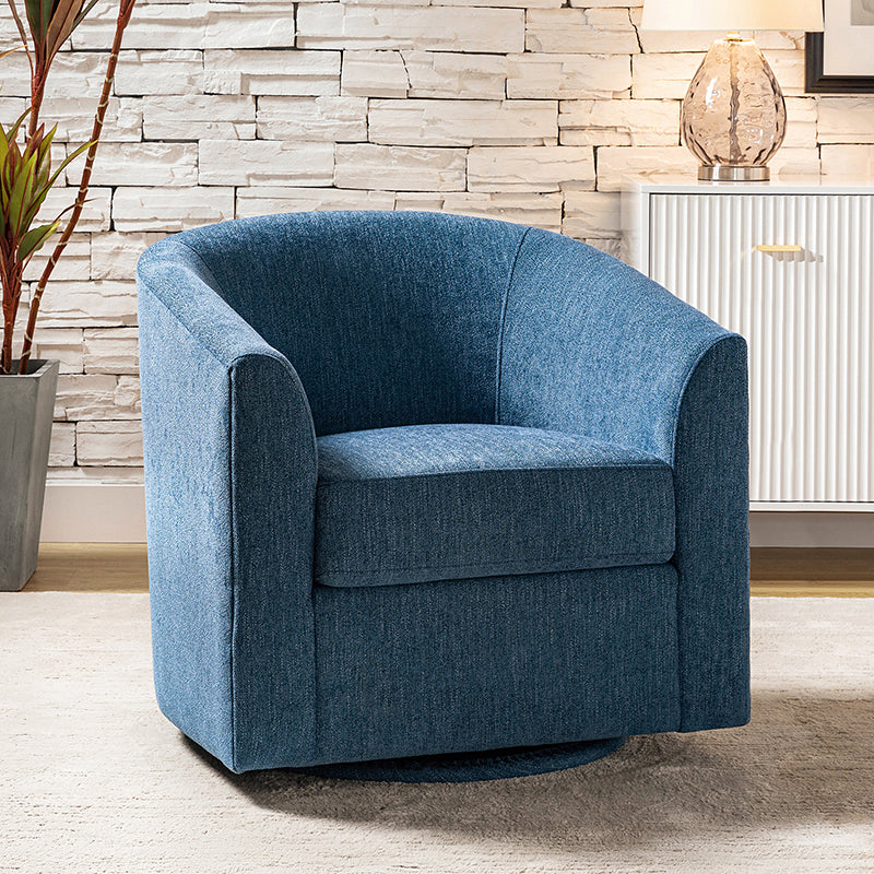 Fauteuil pivotant en polyester avec piètement et accoudoirs en métal | Blanc / Indigo / Sarcelle / Bleu marine / Taupe / Bleu / Havane / Gris | Siège unique