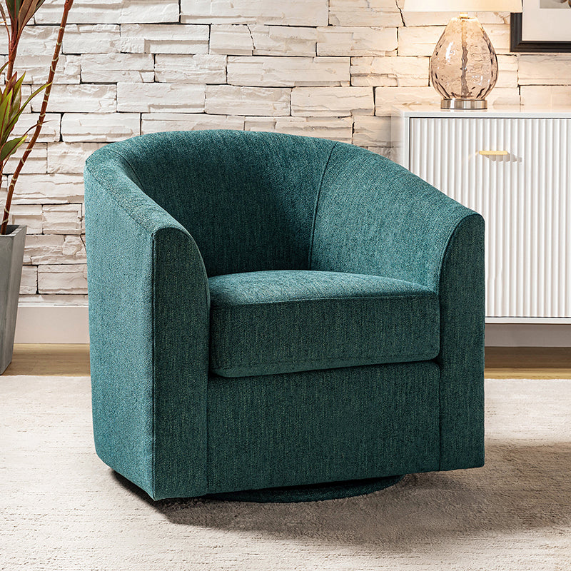Fauteuil pivotant en polyester avec piètement et accoudoirs en métal | Blanc / Indigo / Sarcelle / Bleu marine / Taupe / Bleu / Havane / Gris | Siège unique