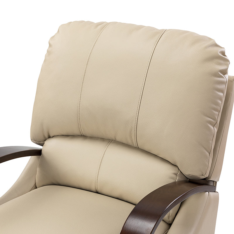 Fauteuil inclinable manuel en cuir véritable avec accoudoirs incurvés, ressorts sinueux et pieds en hévéa noyer | Beige / Chocolat / Camel / Noir / Bordeaux / Marron / Bleu marine / Tourterelle / Gris | Siège unique