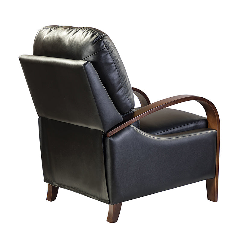 Fauteuil inclinable manuel en cuir véritable avec accoudoirs incurvés, ressorts sinueux et pieds en hévéa noyer | Beige / Chocolat / Camel / Noir / Bordeaux / Marron / Bleu marine / Tourterelle / Gris | Siège unique