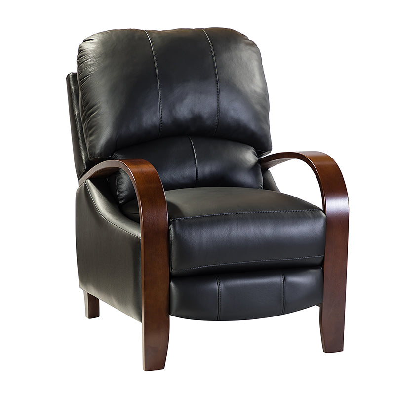 Fauteuil inclinable manuel en cuir véritable avec accoudoirs incurvés, ressorts sinueux et pieds en hévéa noyer | Beige / Chocolat / Camel / Noir / Bordeaux / Marron / Bleu marine / Tourterelle / Gris | Siège unique