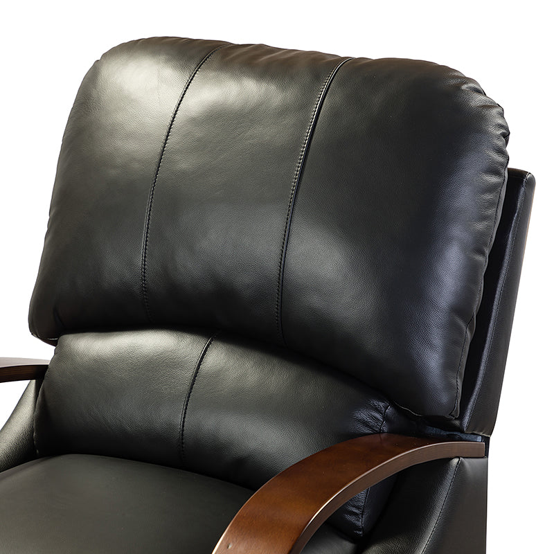 Fauteuil inclinable manuel en cuir véritable avec accoudoirs incurvés, ressorts sinueux et pieds en hévéa noyer | Beige / Chocolat / Camel / Noir / Bordeaux / Marron / Bleu marine / Tourterelle / Gris | Siège unique