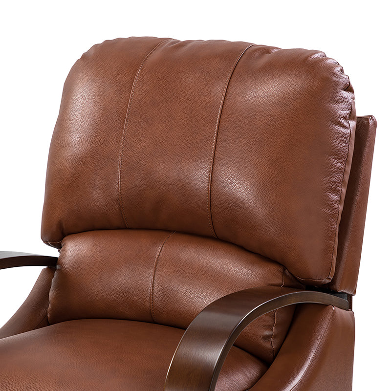 Fauteuil inclinable manuel en cuir véritable avec accoudoirs incurvés, ressorts sinueux et pieds en hévéa noyer | Beige / Chocolat / Camel / Noir / Bordeaux / Marron / Bleu marine / Tourterelle / Gris | Siège unique