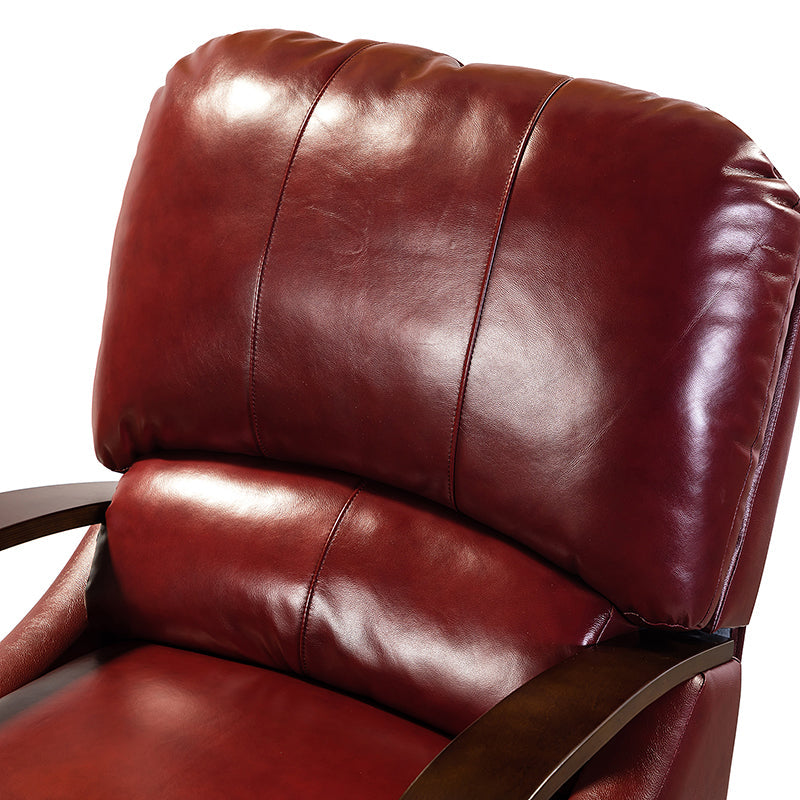 Fauteuil inclinable manuel en cuir véritable avec accoudoirs incurvés, ressorts sinueux et pieds en hévéa noyer | Beige / Chocolat / Camel / Noir / Bordeaux / Marron / Bleu marine / Tourterelle / Gris | Siège unique