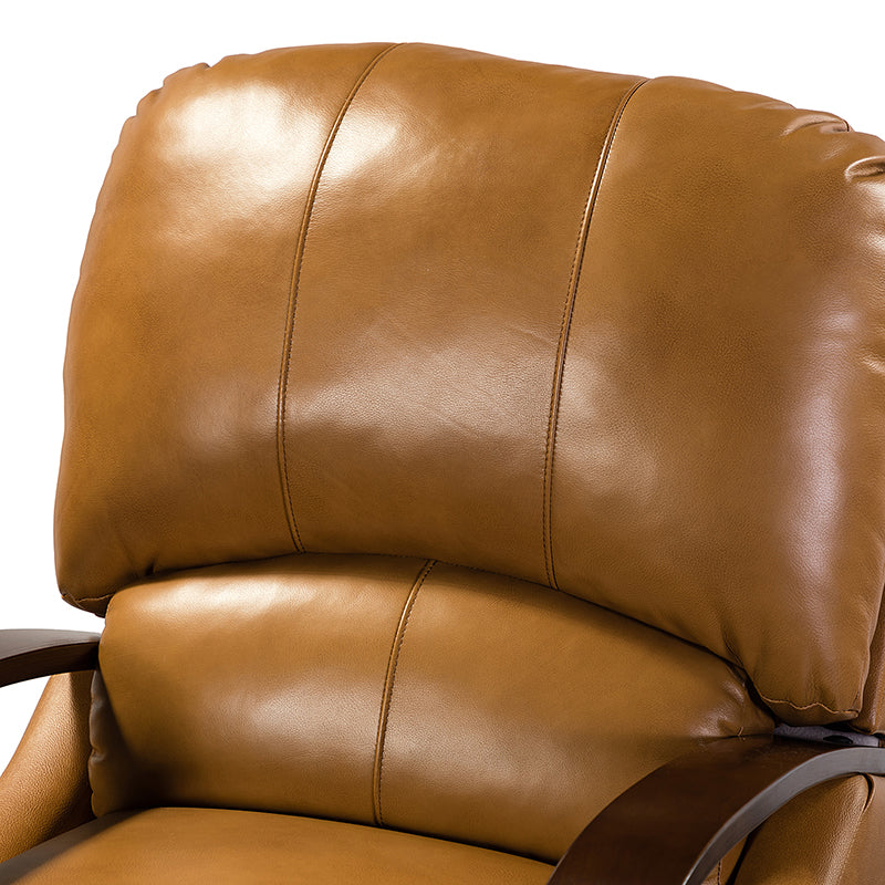 Fauteuil inclinable manuel en cuir véritable avec accoudoirs incurvés, ressorts sinueux et pieds en hévéa noyer | Beige / Chocolat / Camel / Noir / Bordeaux / Marron / Bleu marine / Tourterelle / Gris | Siège unique