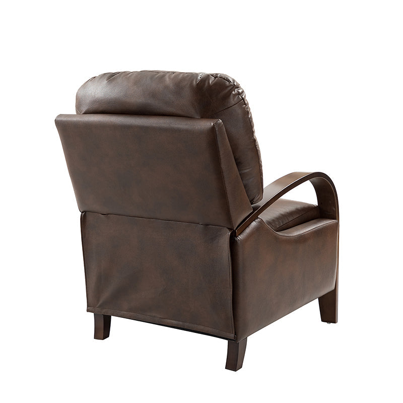 Fauteuil inclinable manuel en cuir véritable avec accoudoirs incurvés, ressorts sinueux et pieds en hévéa noyer | Beige / Chocolat / Camel / Noir / Bordeaux / Marron / Bleu marine / Tourterelle / Gris | Siège unique