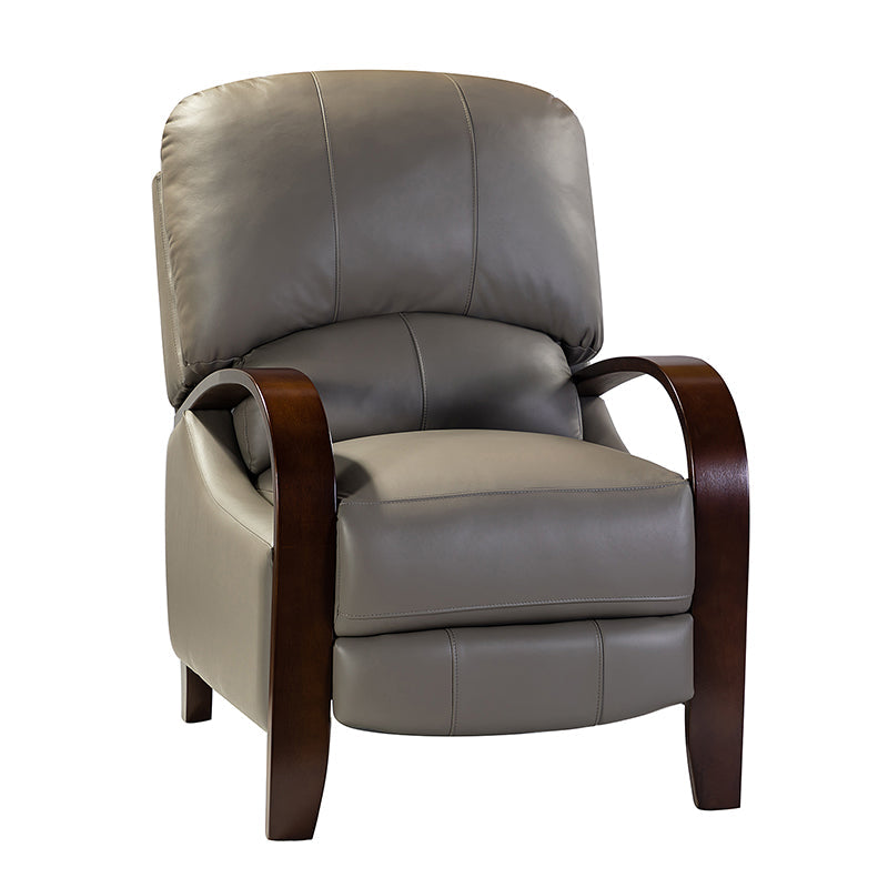 Fauteuil inclinable manuel en cuir véritable avec accoudoirs incurvés, ressorts sinueux et pieds en hévéa noyer | Beige / Chocolat / Camel / Noir / Bordeaux / Marron / Bleu marine / Tourterelle / Gris | Siège unique