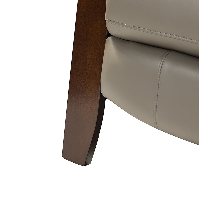 Fauteuil inclinable manuel en cuir véritable avec accoudoirs incurvés, ressorts sinueux et pieds en hévéa noyer | Beige / Chocolat / Camel / Noir / Bordeaux / Marron / Bleu marine / Tourterelle / Gris | Siège unique
