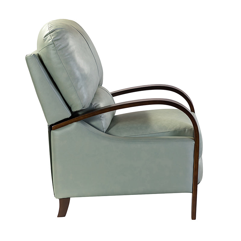 Fauteuil inclinable manuel en cuir véritable avec accoudoirs incurvés, ressorts sinueux et pieds en hévéa noyer | Beige / Chocolat / Camel / Noir / Bordeaux / Marron / Bleu marine / Tourterelle / Gris | Siège unique