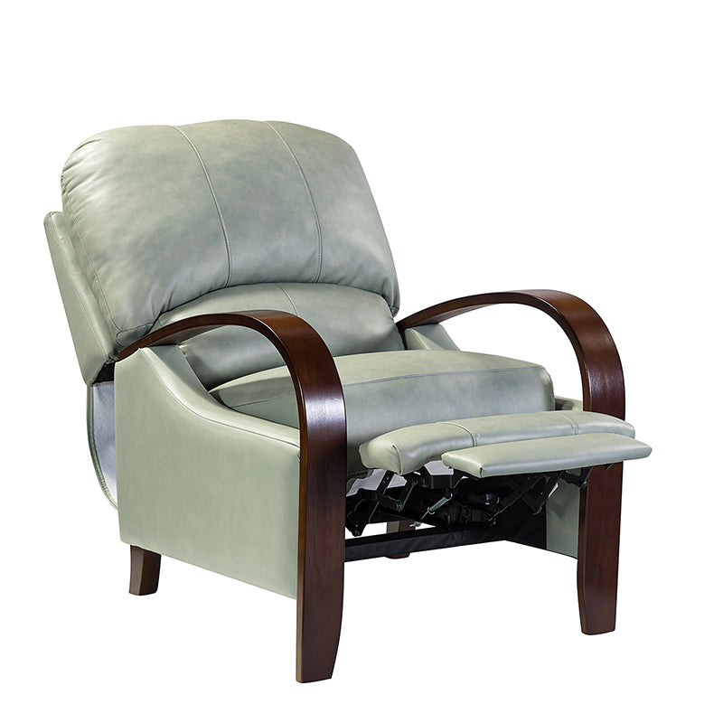 Fauteuil inclinable manuel en cuir véritable avec accoudoirs incurvés, ressorts sinueux et pieds en hévéa noyer | Beige / Chocolat / Camel / Noir / Bordeaux / Marron / Bleu marine / Tourterelle / Gris | Siège unique