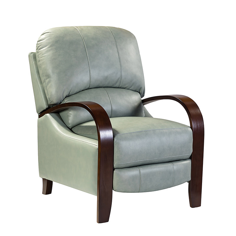Fauteuil inclinable manuel en cuir véritable avec accoudoirs incurvés, ressorts sinueux et pieds en hévéa noyer | Beige / Chocolat / Camel / Noir / Bordeaux / Marron / Bleu marine / Tourterelle / Gris | Siège unique