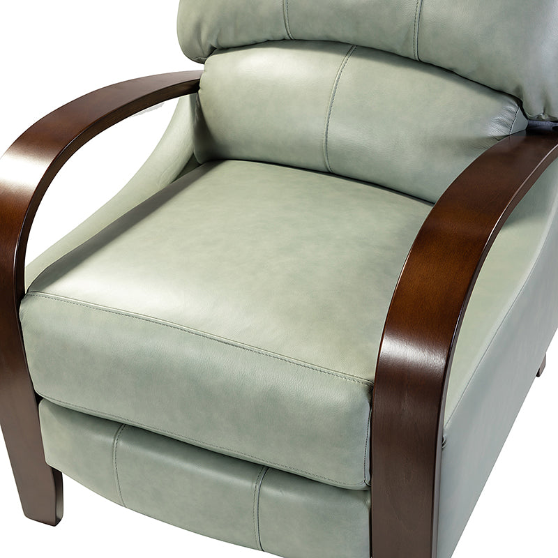 Fauteuil inclinable manuel en cuir véritable avec accoudoirs incurvés, ressorts sinueux et pieds en hévéa noyer | Beige / Chocolat / Camel / Noir / Bordeaux / Marron / Bleu marine / Tourterelle / Gris | Siège unique