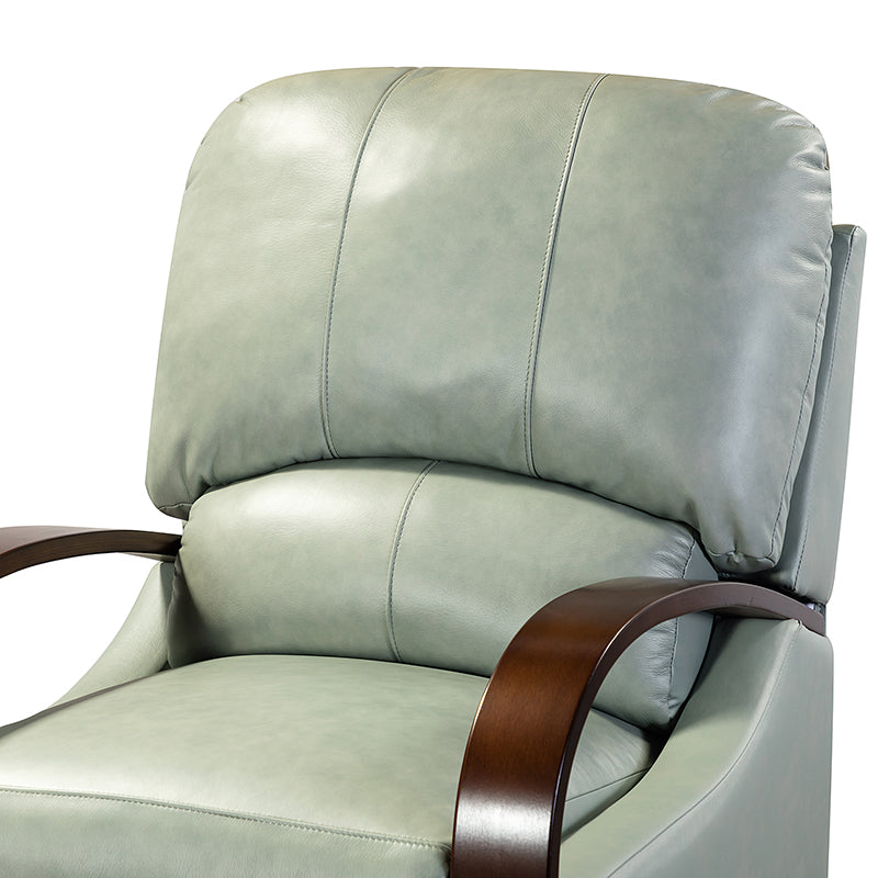 Fauteuil inclinable manuel en cuir véritable avec accoudoirs incurvés, ressorts sinueux et pieds en hévéa noyer | Beige / Chocolat / Camel / Noir / Bordeaux / Marron / Bleu marine / Tourterelle / Gris | Siège unique