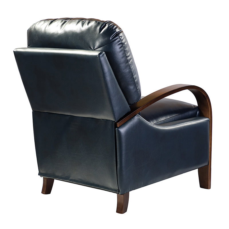 Fauteuil inclinable manuel en cuir véritable avec accoudoirs incurvés, ressorts sinueux et pieds en hévéa noyer | Beige / Chocolat / Camel / Noir / Bordeaux / Marron / Bleu marine / Tourterelle / Gris | Siège unique
