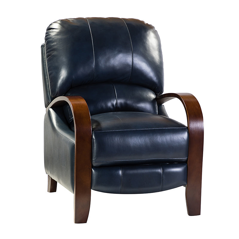 Fauteuil inclinable manuel en cuir véritable avec accoudoirs incurvés, ressorts sinueux et pieds en hévéa noyer | Beige / Chocolat / Camel / Noir / Bordeaux / Marron / Bleu marine / Tourterelle / Gris | Siège unique
