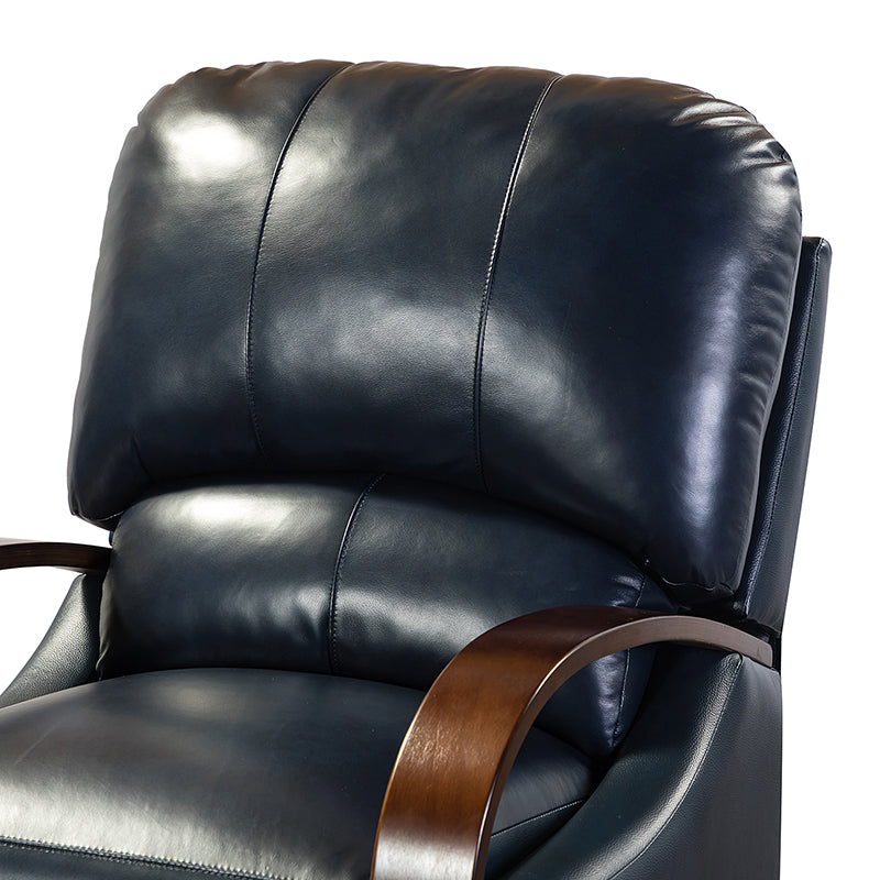 Fauteuil inclinable manuel en cuir véritable avec accoudoirs incurvés, ressorts sinueux et pieds en hévéa noyer | Beige / Chocolat / Camel / Noir / Bordeaux / Marron / Bleu marine / Tourterelle / Gris | Siège unique