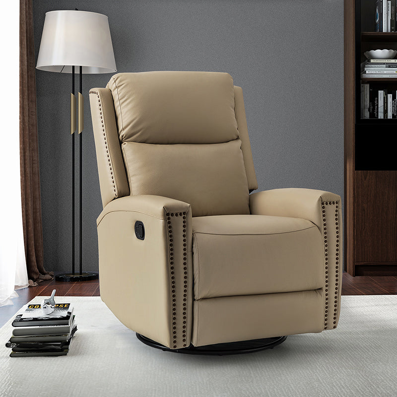 Fauteuil inclinable à dossier haut en cuir véritable avec clous décoratifs, ressorts en S et 3 positions manuelles | Bourgogne / Chameau / Marron / Noir / Tourterelle / Bleu marine / Beige / Sauge / Taupe | Fauteuil simple