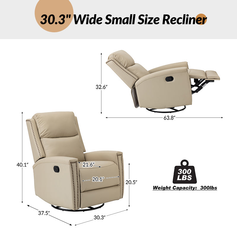 Fauteuil inclinable à dossier haut en cuir véritable avec clous décoratifs, ressorts en S et 3 positions manuelles | Bourgogne / Chameau / Marron / Noir / Tourterelle / Bleu marine / Beige / Sauge / Taupe | Fauteuil simple