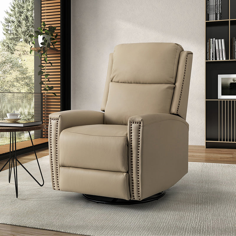 Fauteuil inclinable à dossier haut en cuir véritable avec clous décoratifs, ressorts en S et 3 positions manuelles | Bourgogne / Chameau / Marron / Noir / Tourterelle / Bleu marine / Beige / Sauge / Taupe | Fauteuil simple