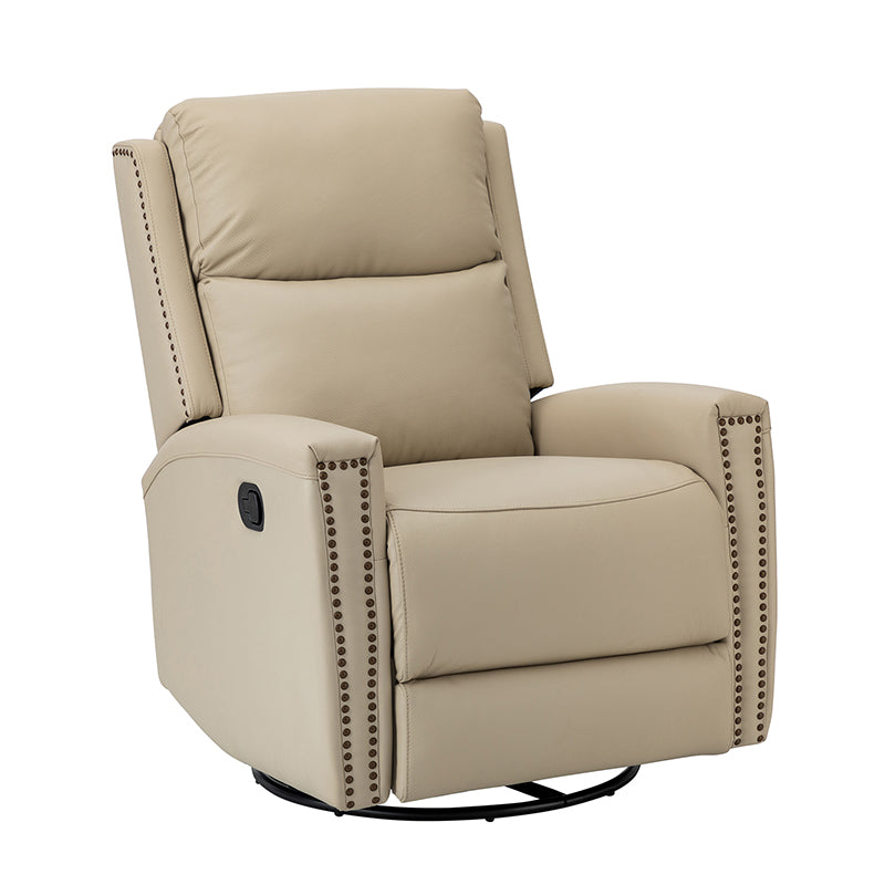 Fauteuil inclinable à dossier haut en cuir véritable avec clous décoratifs, ressorts en S et 3 positions manuelles | Bourgogne / Chameau / Marron / Noir / Tourterelle / Bleu marine / Beige / Sauge / Taupe | Fauteuil simple
