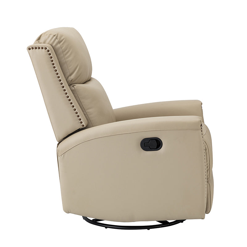Fauteuil inclinable à dossier haut en cuir véritable avec clous décoratifs, ressorts en S et 3 positions manuelles | Bourgogne / Chameau / Marron / Noir / Tourterelle / Bleu marine / Beige / Sauge / Taupe | Fauteuil simple