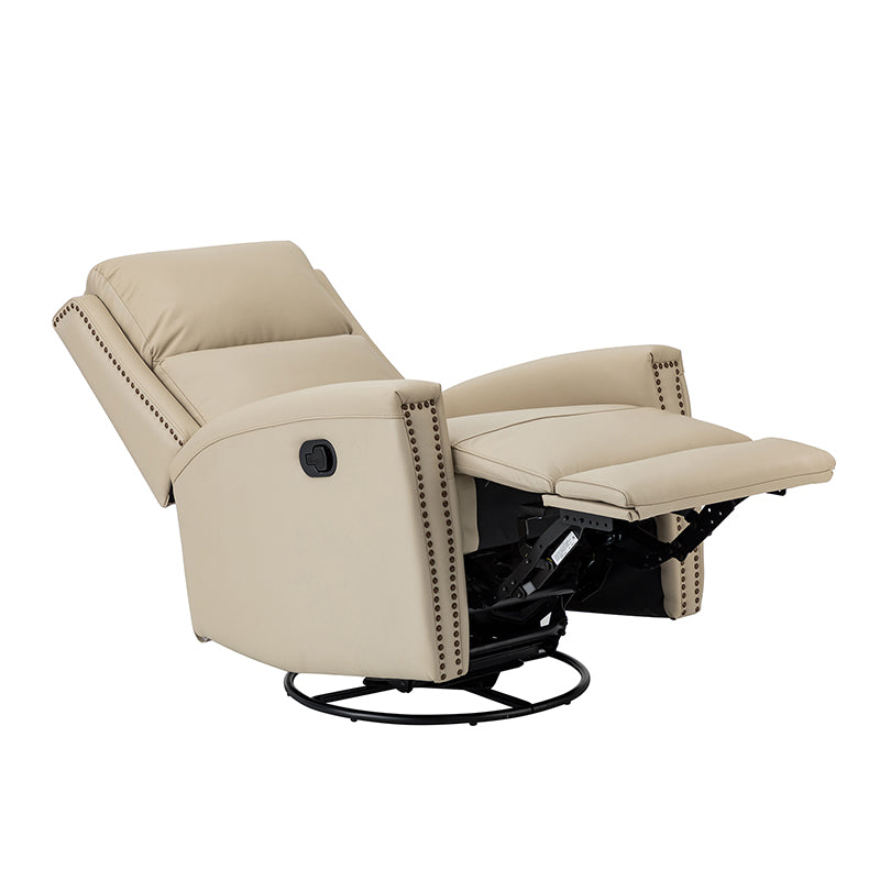 Fauteuil inclinable à dossier haut en cuir véritable avec clous décoratifs, ressorts en S et 3 positions manuelles | Bourgogne / Chameau / Marron / Noir / Tourterelle / Bleu marine / Beige / Sauge / Taupe | Fauteuil simple